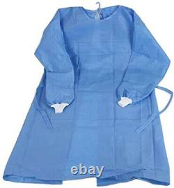 100pcs Disposable Blue PP+PE Isolation Gown with Knit Cuff PPE Medical Dental