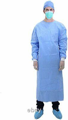100pcs Disposable Blue PP+PE Isolation Gown with Knit Cuff PPE Medical Dental