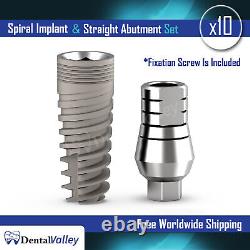 10X Sterilized Spiral Implant + Straight Abutment Set For Internal Hex Lab