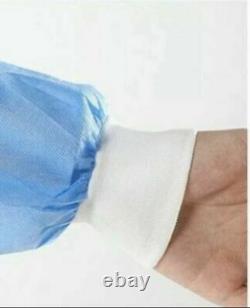 10 Blue Medical Dental Isolation Gown with Knit Cuff Gowns Pack of 10 pcs