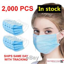 2000 PCS Face Mask Medical Surgical Dental Disposable 3-Ply Earloop Mouth Cover
