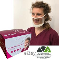 24 PCS Clear Face Mask Adjustable MEDICAL Surgical ASTM LEVEL 3 Dental Mouth USA