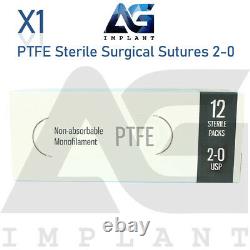 2-0 PTFE Sterile Sutures Non Absorbable White Monofilament Medical Dental 12pcs