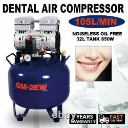 32L Portable Dental Medical Air Compressor Oil Free Tank Noiseless 110V 850W New