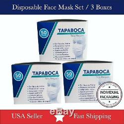 3 Box / 150 PCS Disposable Face Mask 3-Ply Ear Loop Surgical Medical Dental