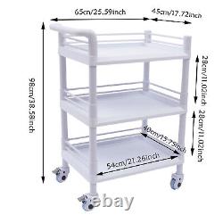 3 Tier Medical Mobile Trolley Dental Lab Salon 360° Rolling Cart ABS White