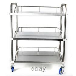 3 Tiers Medical Trolley Mobile Rolling Serving Cart Stainless Steel Dental Cart