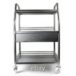 3 Tiers Medical Trolley Mobile Rolling Serving Cart Stainless Steel Dental Cart