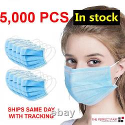 5000 PCS Face Mask Medical Surgical Dental Disposable 3-Ply Earloop Mouth Cover