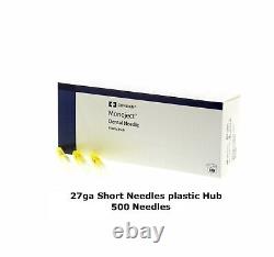 500 Monoject Plastic Hub Dental Medical Needles 27 G Short Yellow USA