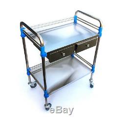 Clinic Hospital Medical Dental Stainless Steel Cart Trolley Two Layers Drawer FS