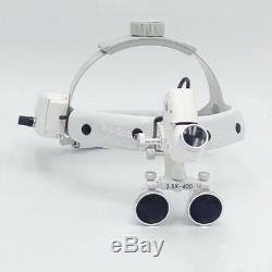 Dental 3.5X -420 Headband Medical Binocular Loupes Magnifier + LED Headlight FDA