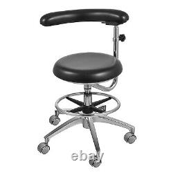 Dental Assistant Stool 360° Rotation Armrest PU Leather Backrest Medical Chair