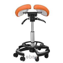 Dental Medical Adjustable Ergonomic Split Saddle Chair Two Part Seat Orange