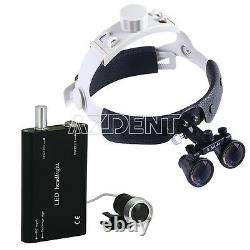 Dental Medical Binocular Loupes Optical Glass 3.5X-R + LED Head Light Black
