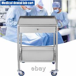 Dental Medical Cart Stainless Steel Mobile Rolling Cart Trolley Single Drawer