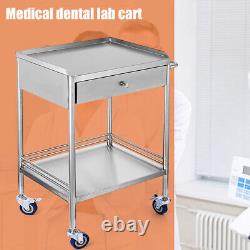 Dental Medical Cart Stainless Steel Mobile Rolling Cart Trolley Single Drawer