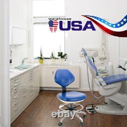 Dental Medical Chair Stool Adjustable Blue Backrest PU Leather Office Ergonomic