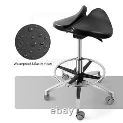 Dental Medical Doctor Assistant Stool Mobile Chair PU Leather Adjustable Black