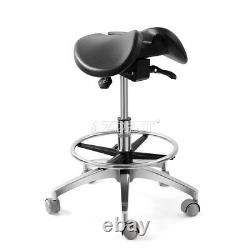 Dental Medical Doctor Assistant Stool Mobile Chair PU Leather Adjustable Black