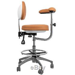 Dental Stool Medical Assistant Nurse Chair WithArmrest Adjustable PU Leather Khaki