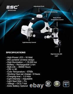 Dental Surgical Headlamp ENT Medical Headlight 10 Watt LED Wireless Rechargeable
