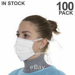 Disposable Face Mask 100 PCS Surgical Medical Dental 3-Ply Ear Loop Masks White