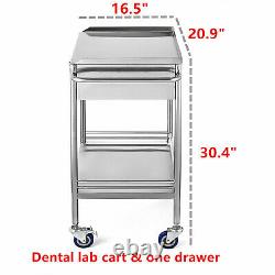 Hospital Clinic Dental Lab Medical Cart Trolley Two Layer With One Drawer Carts