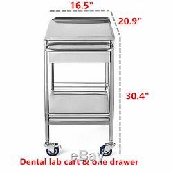 Hospital/Clinic Medical Dental Lab Cart Trolley Stainless Steel Two Layer Drawer