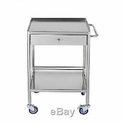 Hospital/Clinic Medical Dental Lab Cart Trolley Stainless Steel Two Layer Drawer