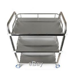 Hospital Stainless Steel Three Layers Serving Medical Dental Lab Cart Trolley US