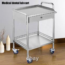 Hospital Stainless Steel Two Layers Serving Medical Cart Dental Lab Trolley New