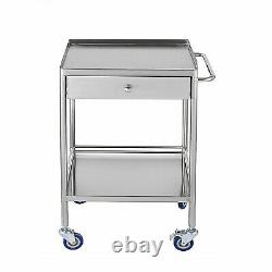 Hospital Stainless Steel Two Layers Serving Medical Cart Dental Lab Trolley New
