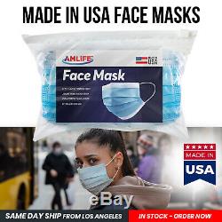 Made in USA 200 Pack Disposable Face Mask 3 Ply Dental Surgical Medical Masks
