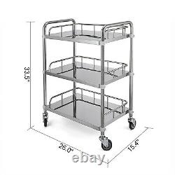 Medical Cart Hospital Stainless Steel Three Layers Serving Dental Lab Trolley FB