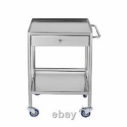 Medical Trolley Stainless Steel Cart Dental Lab Mobile Rolling Cart & Drawer NEW