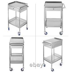 Medical Trolley Stainless Steel Cart Dental Lab Mobile Rolling Cart + Drawer NEW