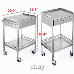 Medical Trolley Stainless Steel Cart Dental Lab Mobile Rolling Cart withDrawer New