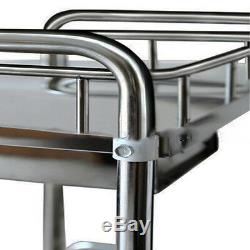 Thick Portable 2 Layers Serving Medical Dental Lab Cart Trolley Stainless Steel