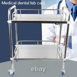 Thick Stainless Two Layer Medical Serving Dental Lab Cart Trolley Portable USA