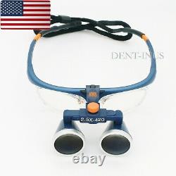 US Dental Medical Adjustable Binocular Loupes 2.5X magnification 420mm for LED