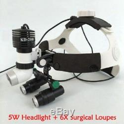 5w Led Médicale Dentaire Headlight Head Light Kd-202a-6 Avec 6x Loupes Binoculaires