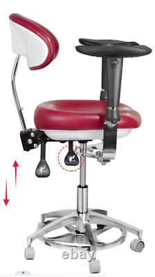 Chaise de microscope dentaire médical dynamique ergonomique, contrôlée par le pied, rouge violacé.
