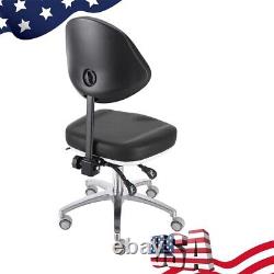 Chaise médicale pivotante à 360° avec accoudoirs en acier et support lombaire en PU pour assistant dentaire.