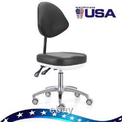 Chaise médicale pivotante à 360° avec accoudoirs en acier et support lombaire en PU pour assistant dentaire.