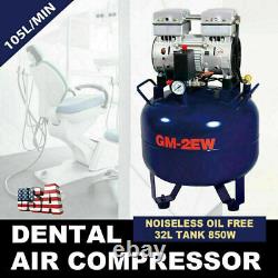 Compresseur d'air médical dentaire portable sans huile, silencieux, cuve 110V 850W nouveau