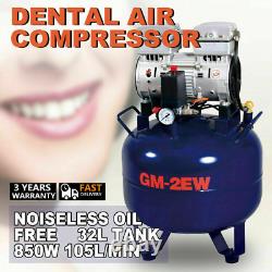 Compresseur d'air médical et dentaire portable sans huile de 32L, silencieux, réservoir 110V 850W nouveau