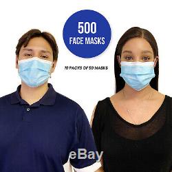 Jetable Masque Chirurgical Dentaire Médical Bleu 3-ply Bouche Nez 500 Paquet Lot