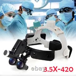 Loupes binoculaires dentaires médicaux chirurgicaux 3,5X 420mm avec éclairage LED